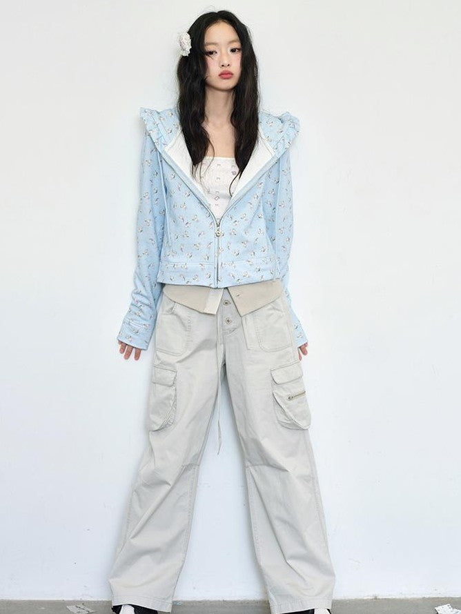 No nuts Low Waist Multi Pocket Straight Leg Cotton Women's Cargo Pants