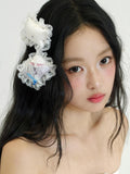 No nuts Pillow Shaped Lace Trim Printed Square Women's Satin Hair Clips