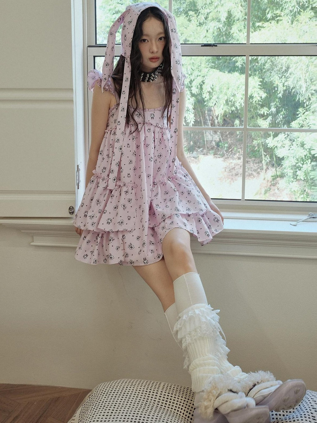 No nuts Pink Rabbit Floral Ruffle Babydoll Women's Polyester Slip Mini Dresses