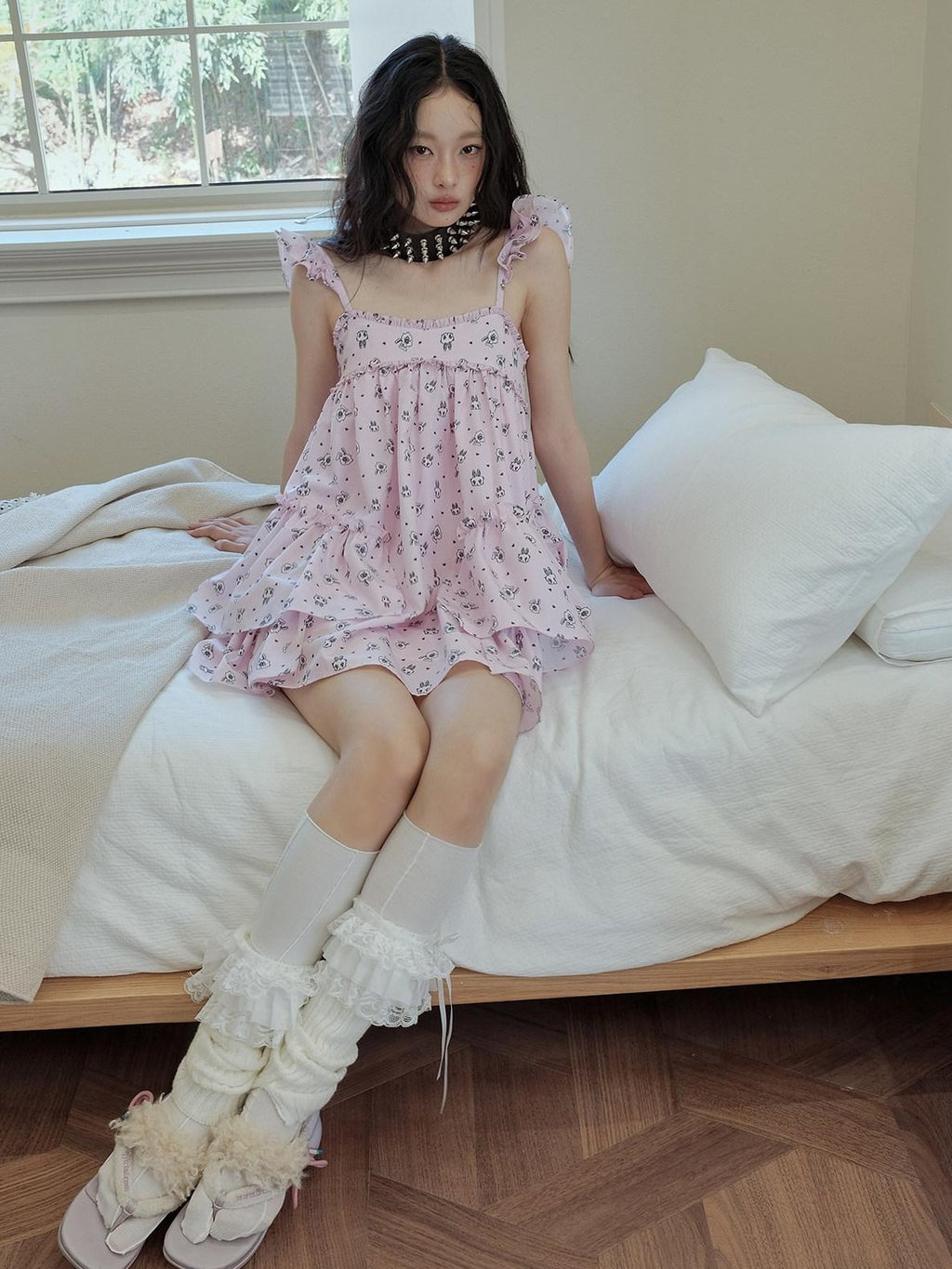 No nuts Pink Rabbit Floral Ruffle Babydoll Women's Polyester Slip Mini Dresses