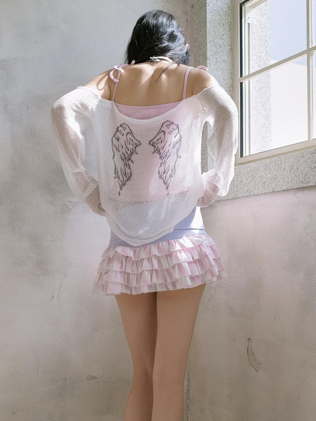 No nuts Pink Striped Hooded Devil Ear Print Vest Cake Skirt Women's Matching Skirt Sets