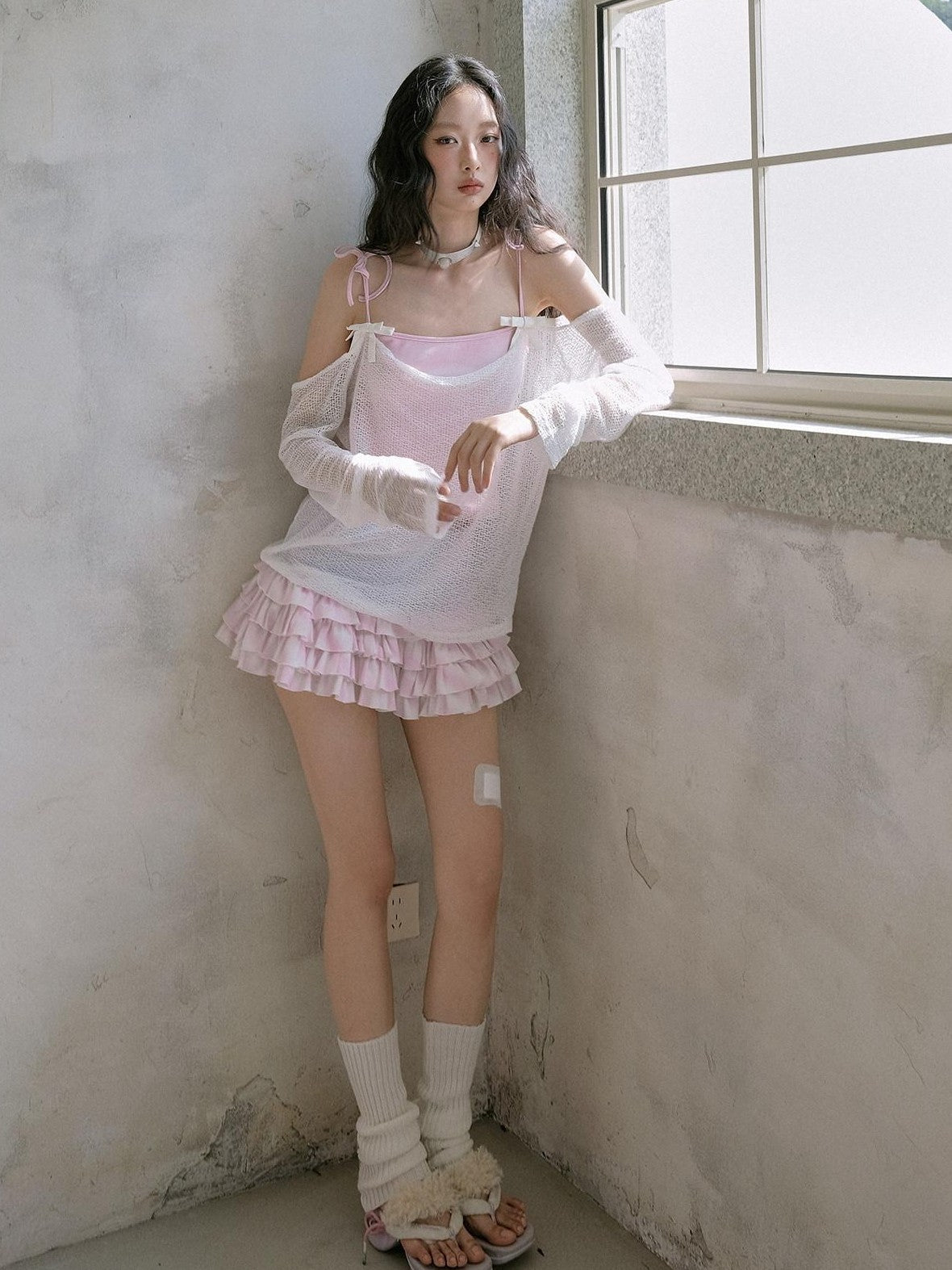 No nuts Pink Striped Hooded Devil Ear Print Vest Cake Skirt Women's Matching Skirt Sets