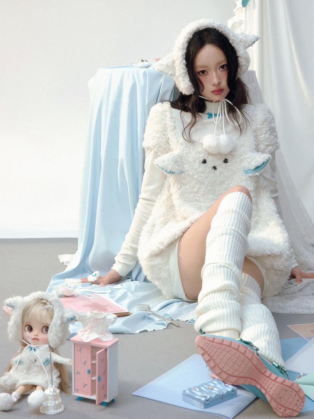 No nuts Plush Sheep Ear Windproof Warm Sewn Women's Accessories