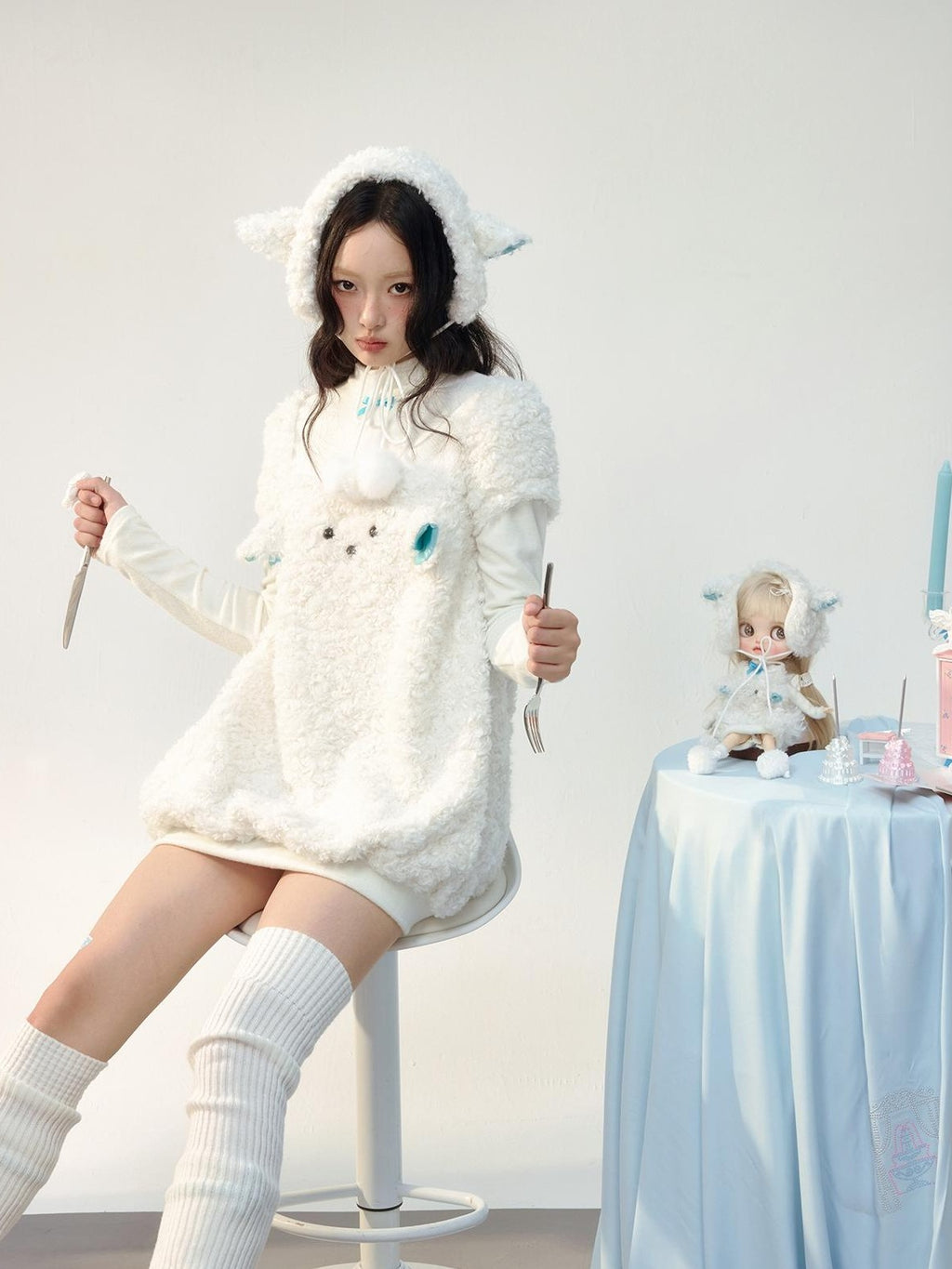 No nuts Plush Sheep Ear Windproof Warm Sewn Women's Accessories