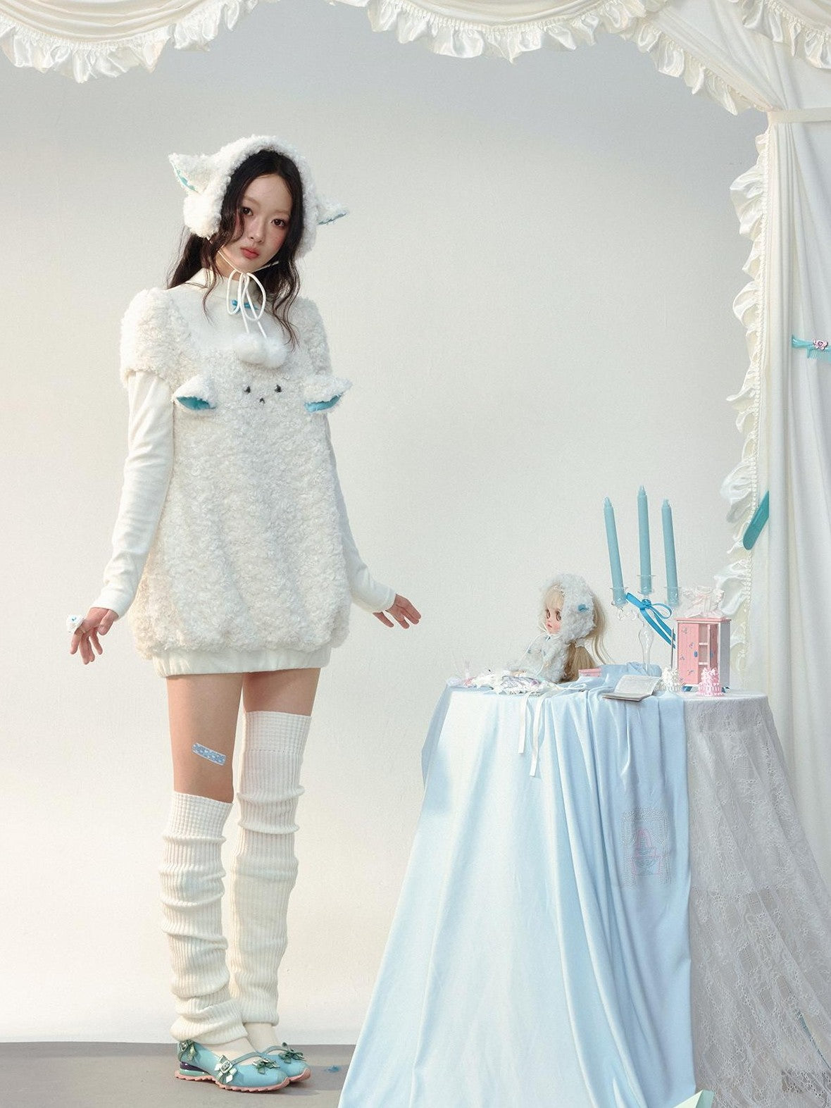 No nuts Plush Sheep Ear Windproof Warm Sewn Women's Accessories