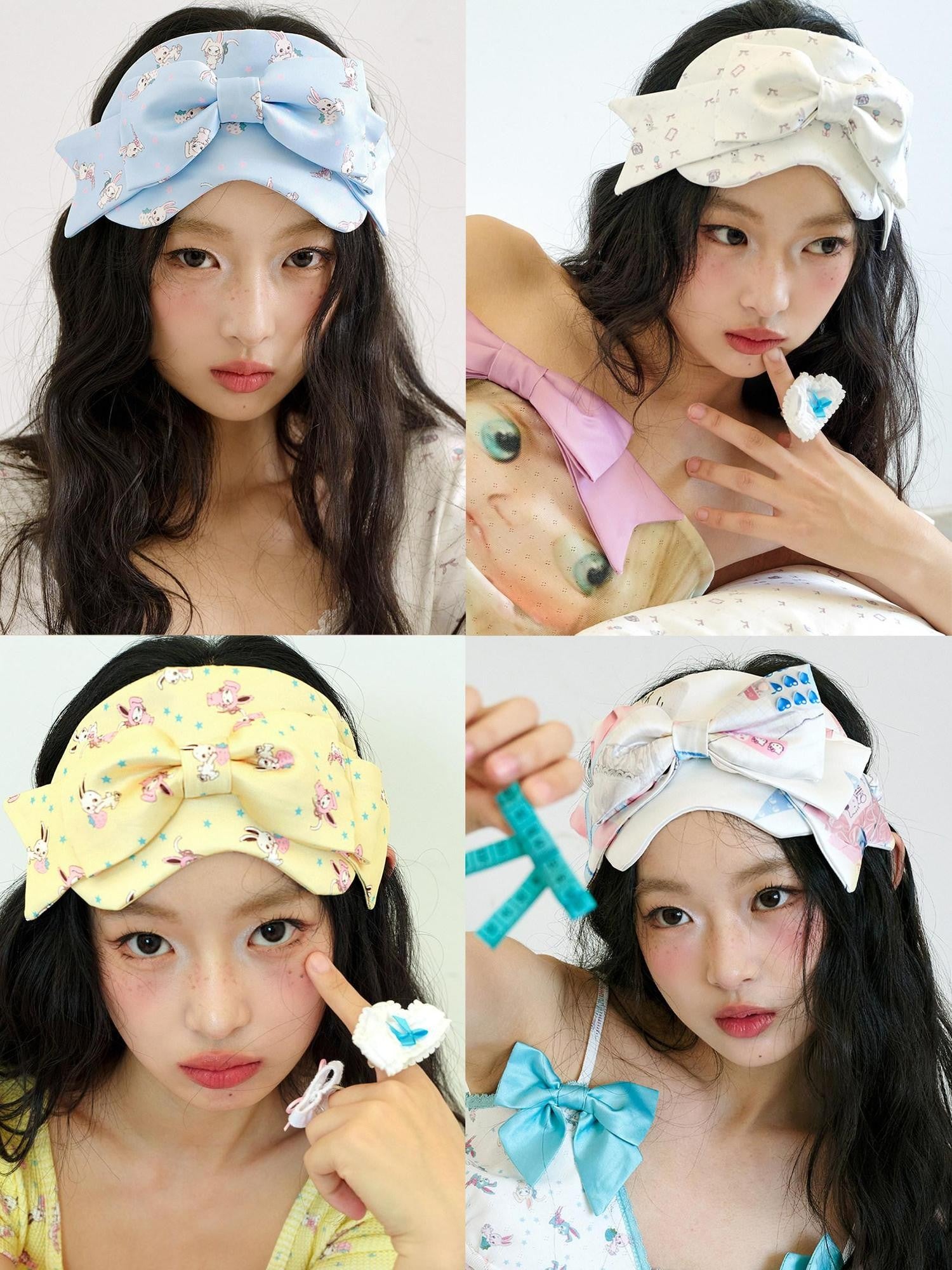No nuts Rabbit Print 3d Bow Eye Mask Elastic Band Women's Satin Headbands