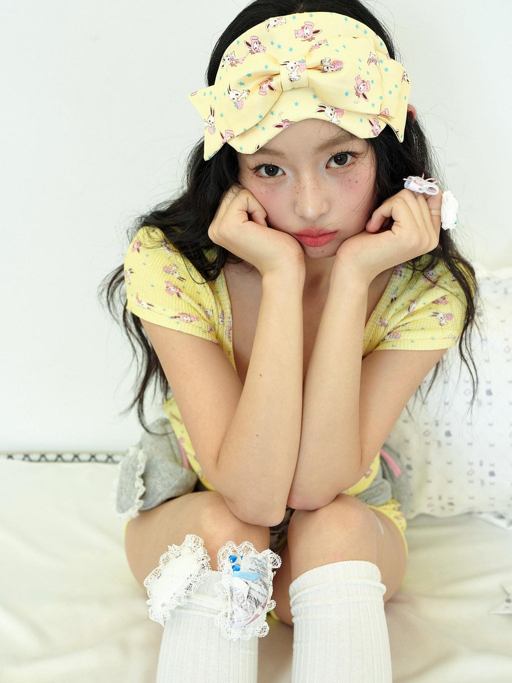 No nuts Rabbit Print 3d Bow Eye Mask Elastic Band Women's Satin Headbands