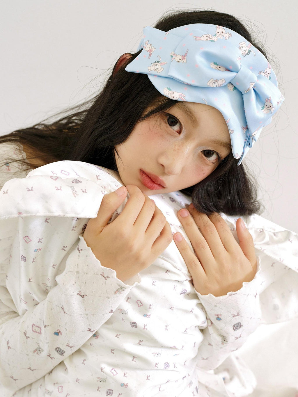 No nuts Rabbit Print 3d Bow Eye Mask Elastic Band Women's Satin Headbands