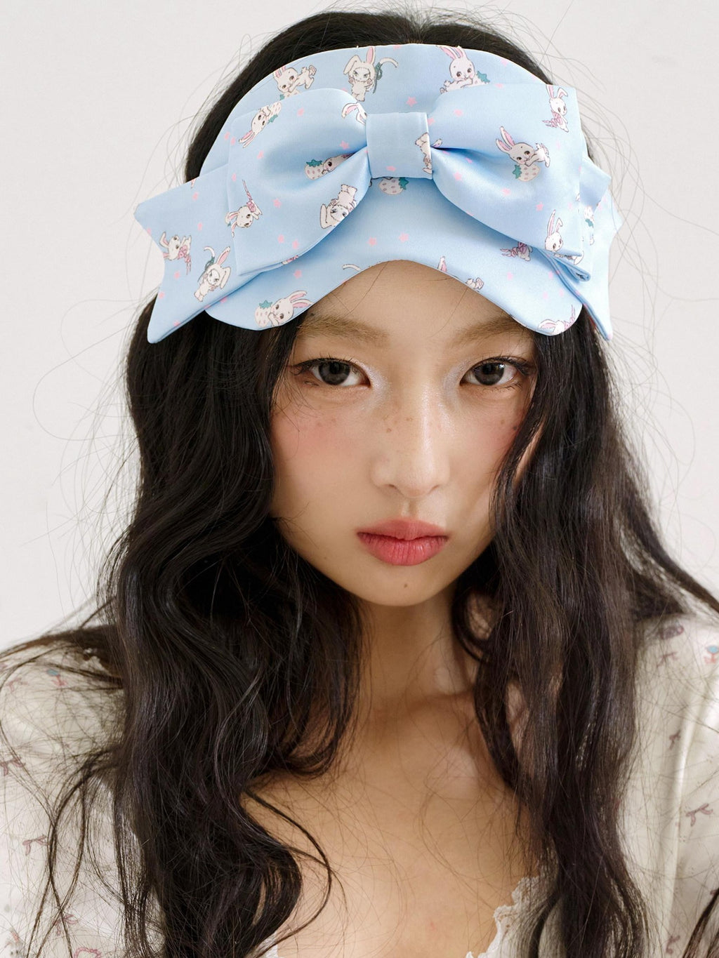 No nuts Rabbit Print 3d Bow Eye Mask Elastic Band Women's Satin Headbands