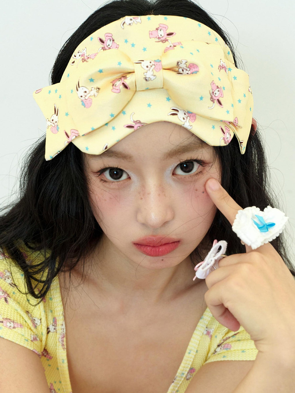 No nuts Rabbit Print 3d Bow Eye Mask Elastic Band Women's Satin Headbands