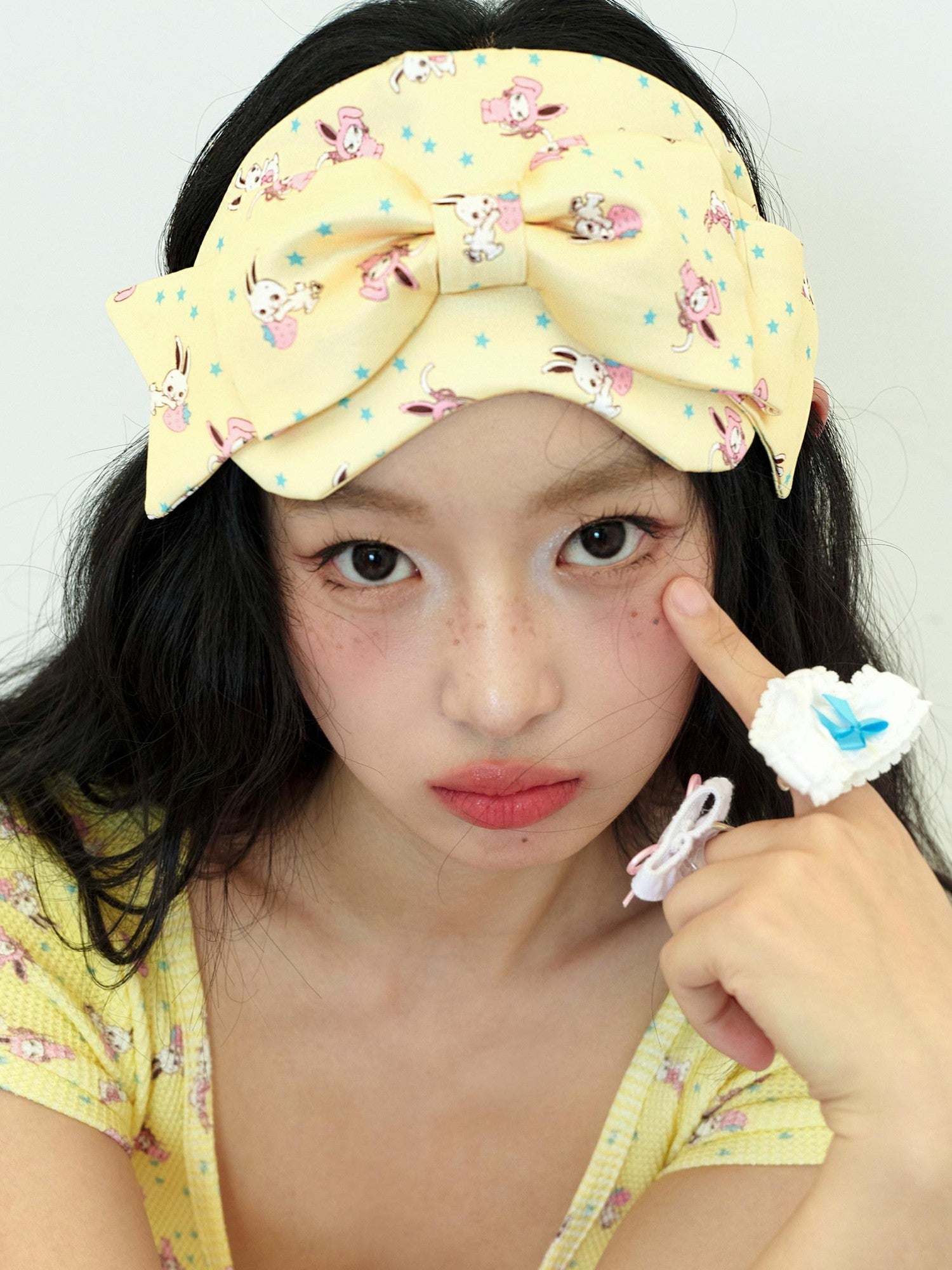 No nuts Rabbit Print 3d Bow Eye Mask Elastic Band Women's Satin Headbands