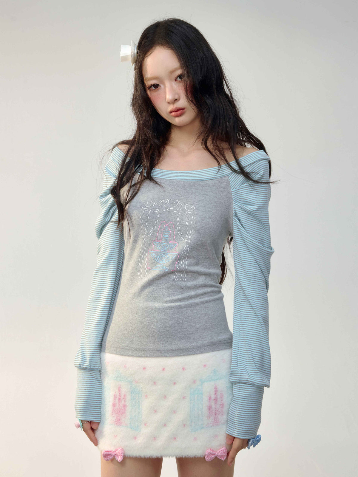 No_nuts_Rhinestone_Contrast_Color_One_Shoulder_Brushed_Women's_Cotton_Long_Sleeve_T-shirts_1090197882551_MISSTT