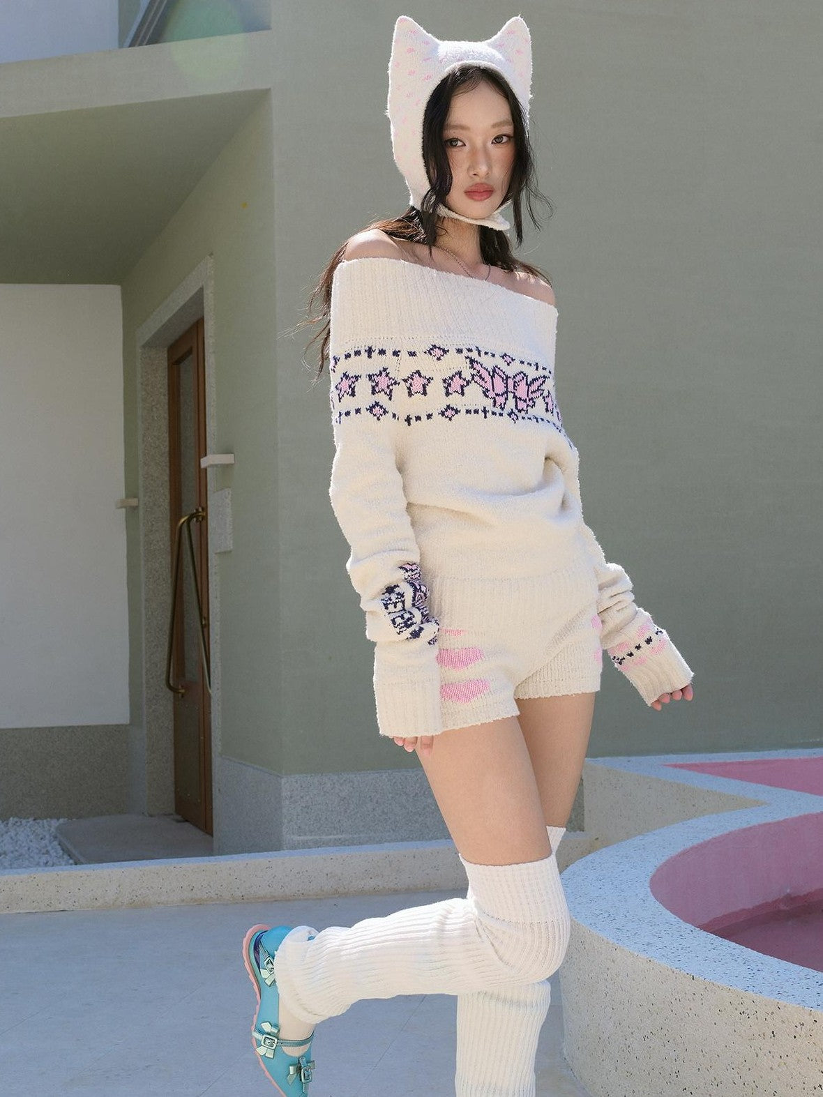 No nuts Soft Fuzzy Jacquard Heart Knit High Waist Elastic Women's Cotton Blend Hot Pants