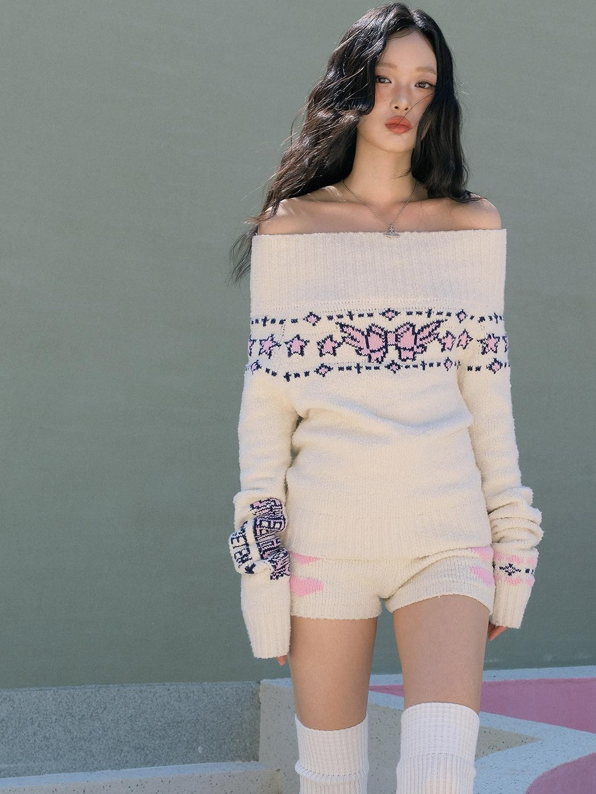 No nuts Soft Fuzzy Jacquard Heart Knit High Waist Elastic Women's Cotton Blend Hot Pants