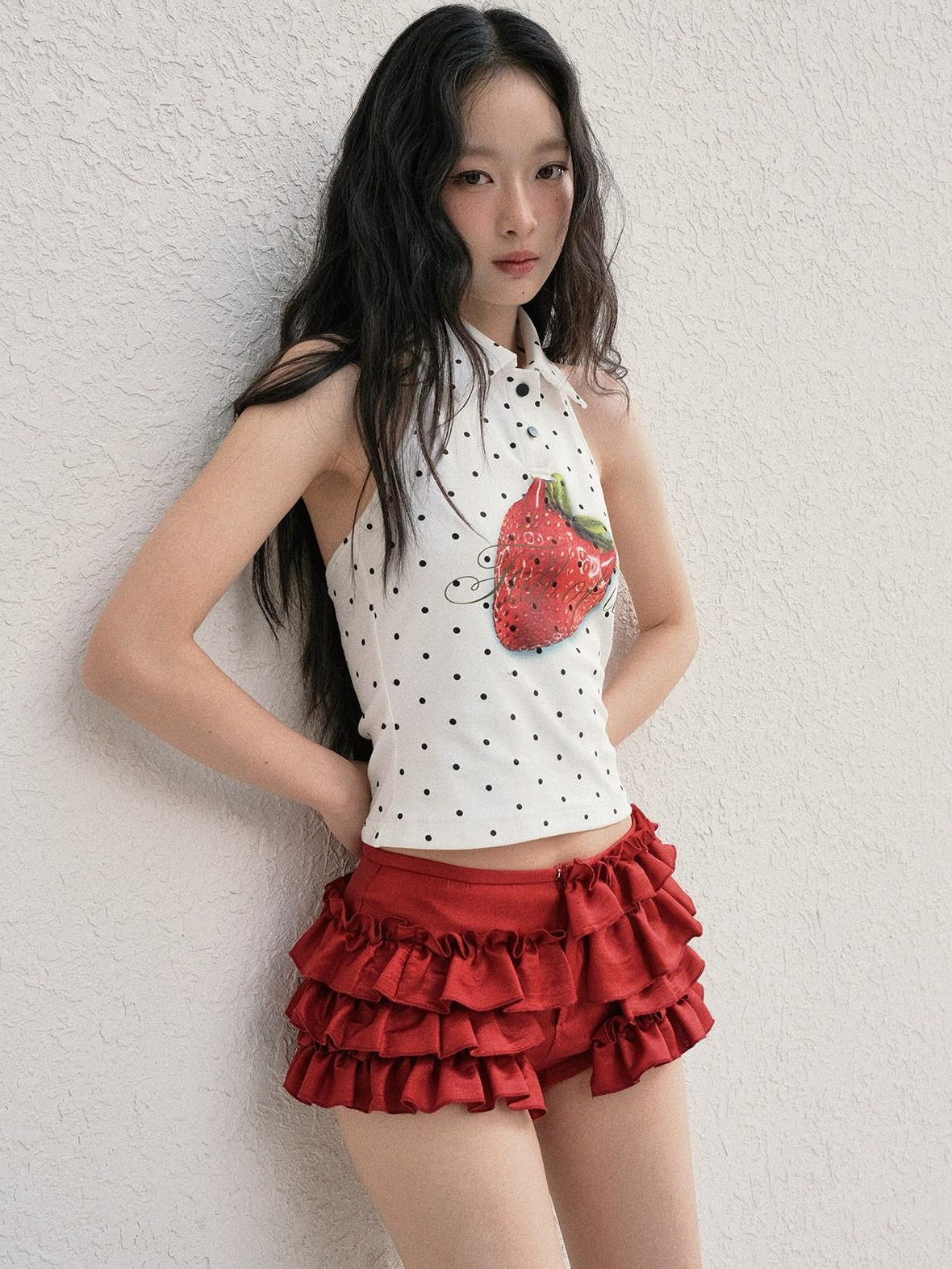 No nuts Two Tone Ruffle Ruched Low Rise Pocketed Slim Women's Cotton Linen Hot Pants