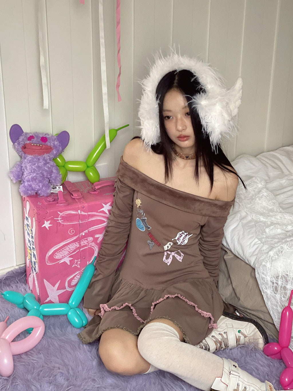 No nuts White Cute Angel Wing Star Earmuffs Women's Plush Clothing Accessories
