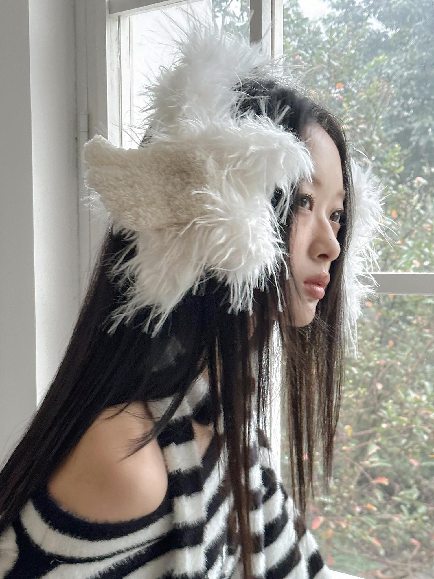 No nuts White Cute Angel Wing Star Earmuffs Women's Plush Clothing Accessories