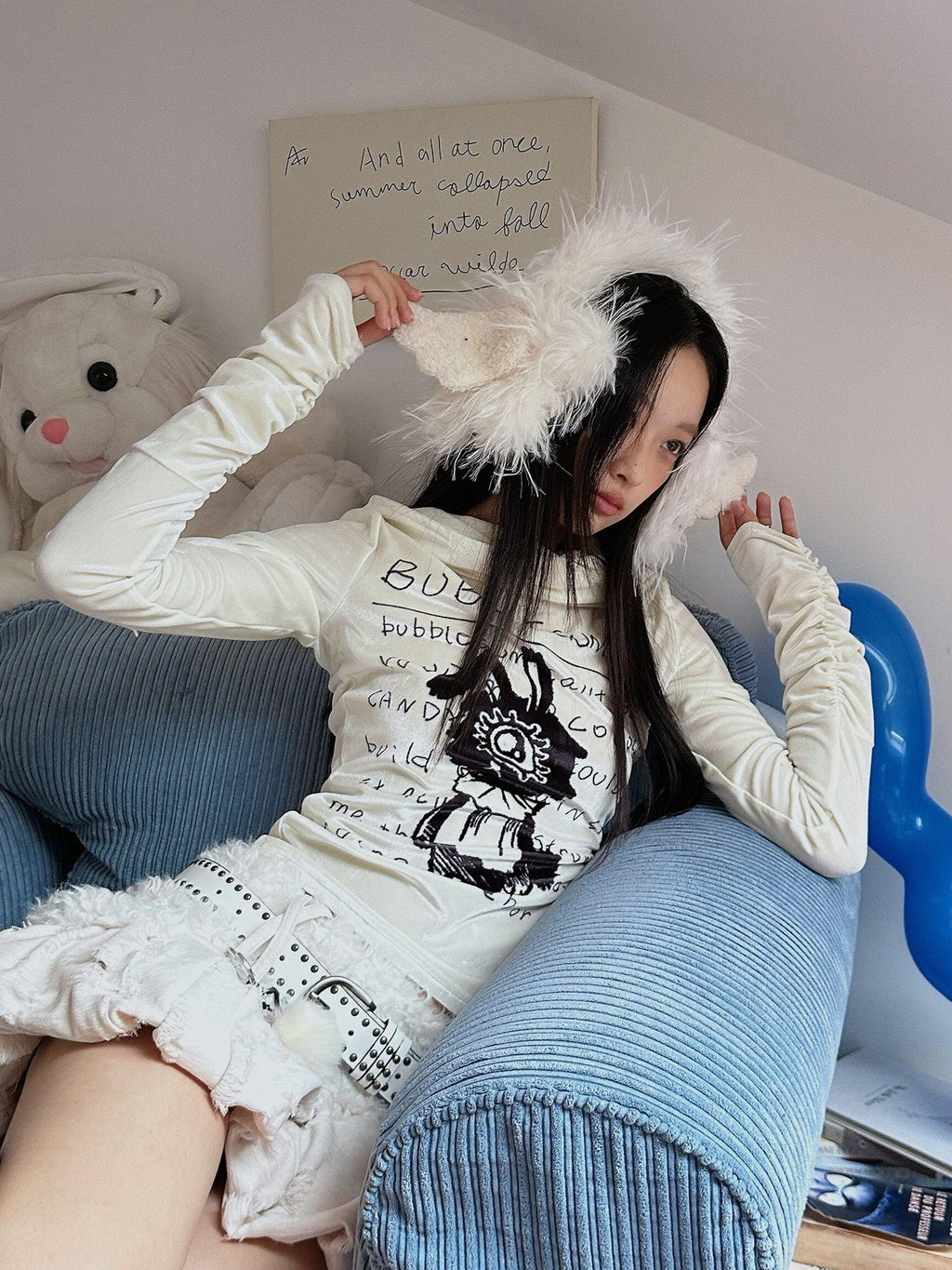 No nuts White Cute Angel Wing Star Earmuffs Women's Plush Clothing Accessories