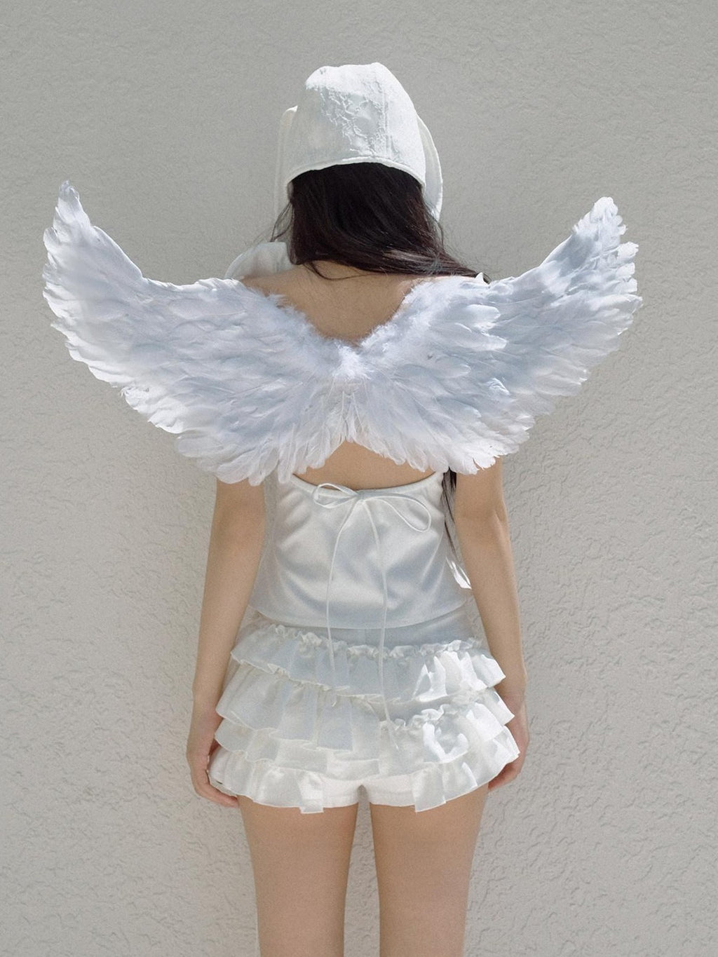 No nuts White Rabbit Ear Satin Lace Splice Tie Foldable Women's Cotton Hats