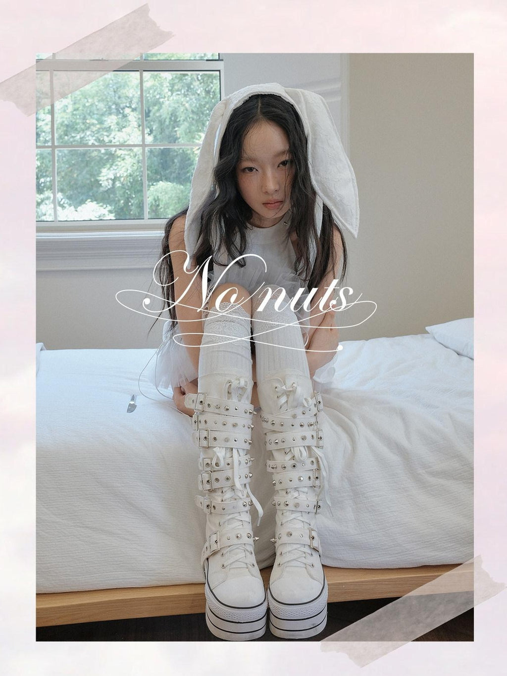 No nuts White Rabbit Ear Satin Lace Splice Tie Foldable Women's Cotton Hats