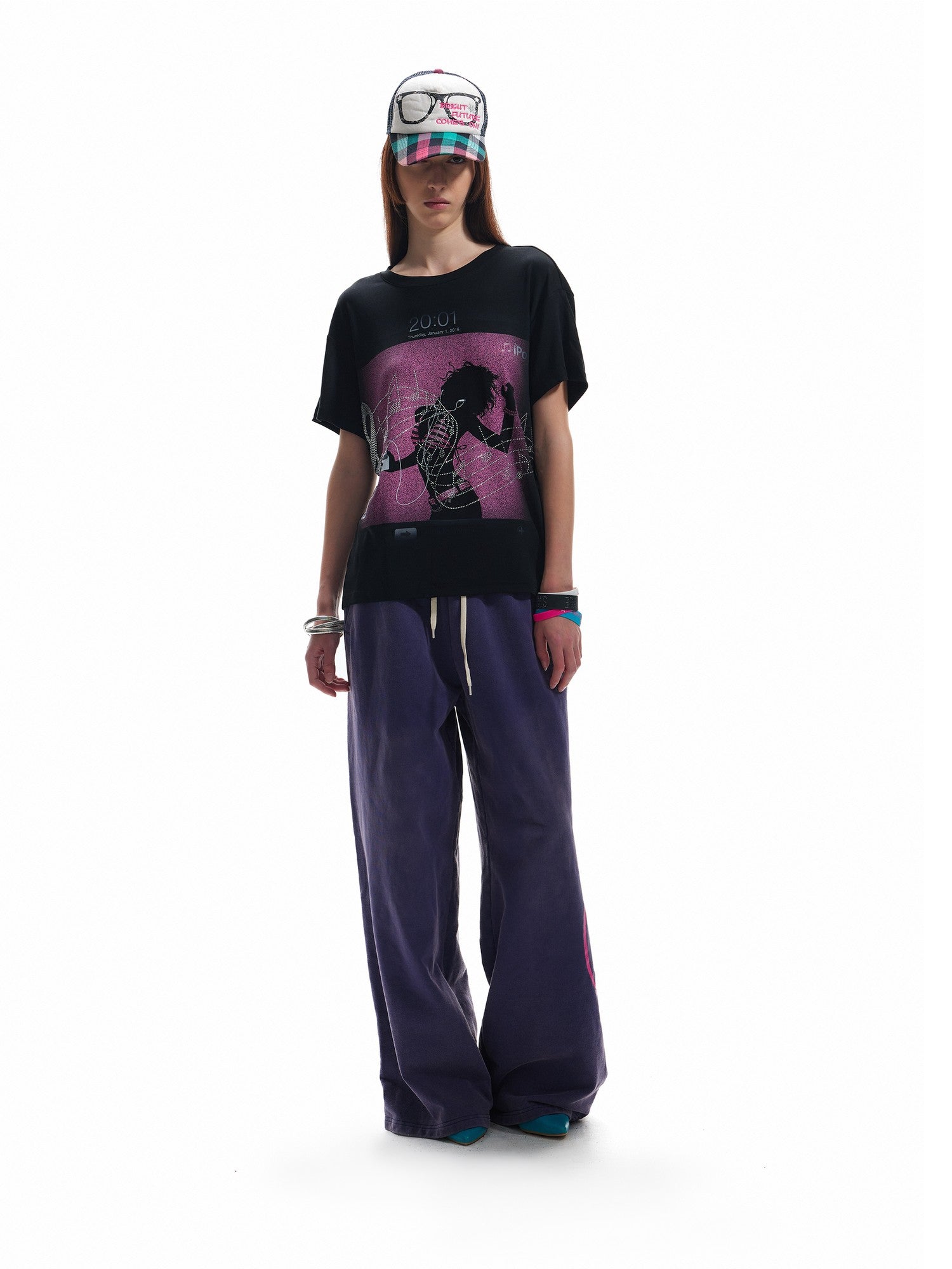 NumbAsia Apple Lockscreen Print Musical Notes Rhinestone Women's Short Sleeve T-shirts