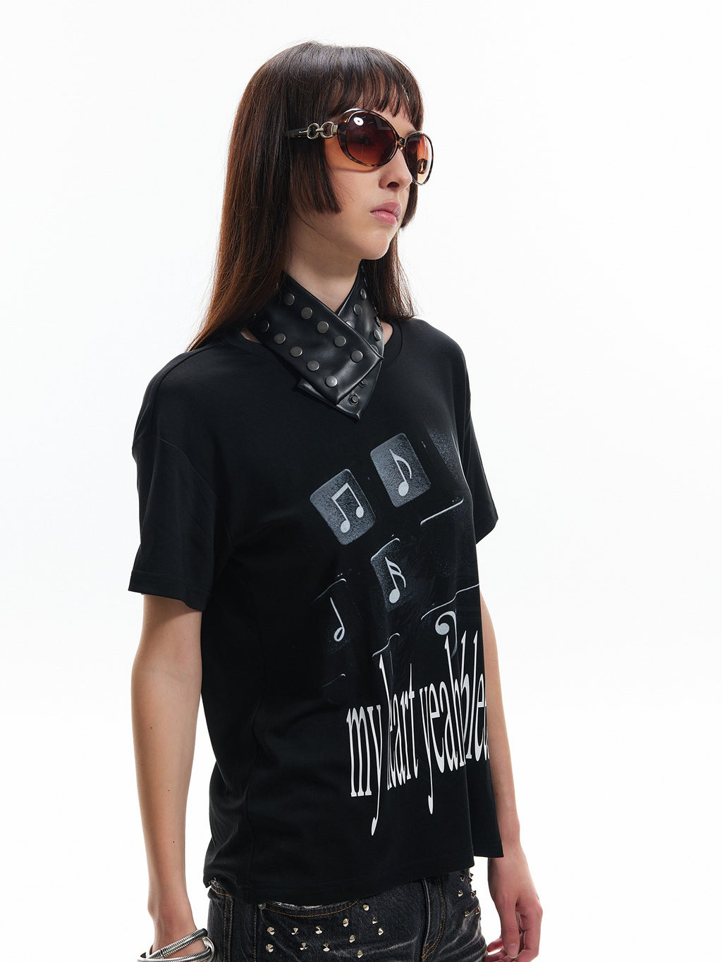 NumbAsia Black Emotion Slogan Musical Note Print Street Women's Short Sleeve T-shirts