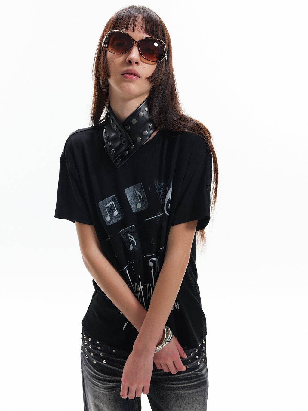 NumbAsia Black Emotion Slogan Musical Note Print Street Women's Short Sleeve T-shirts