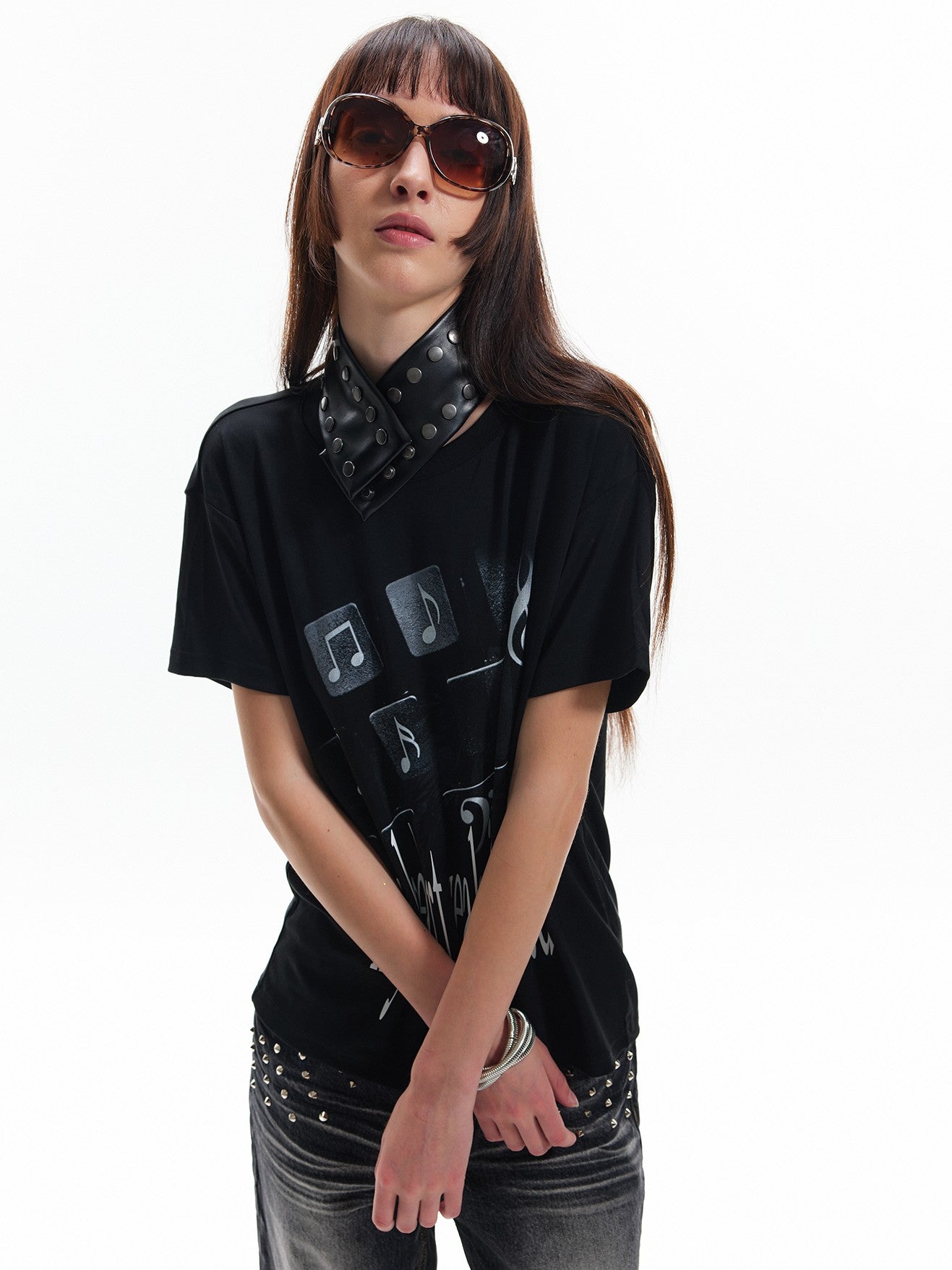 NumbAsia Black Emotion Slogan Musical Note Print Street Women's Short Sleeve T-shirts