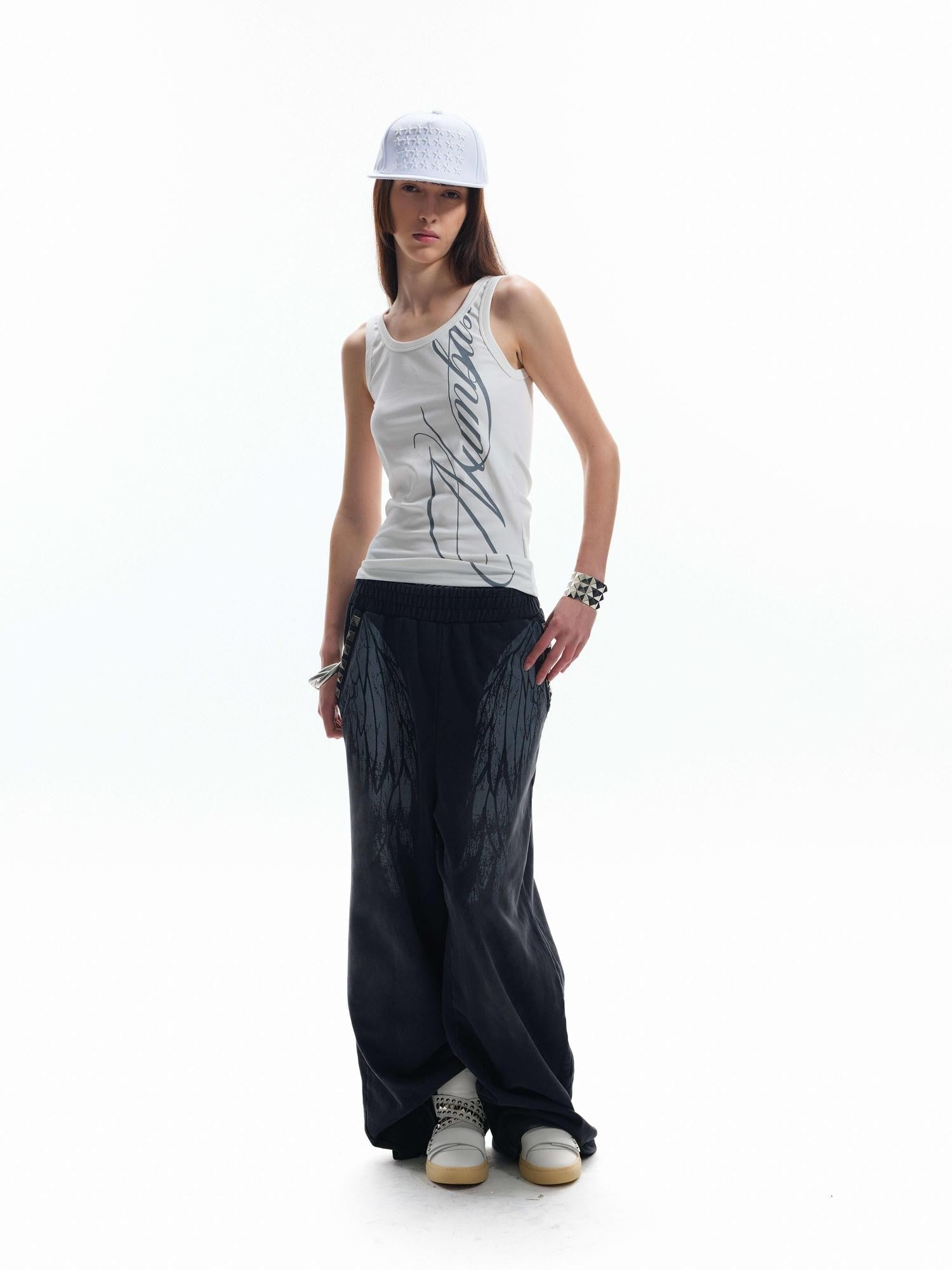 NumbAsia Broken Wings Wing Print Studded Washed Distressed Women's Cotton Sweatpants
