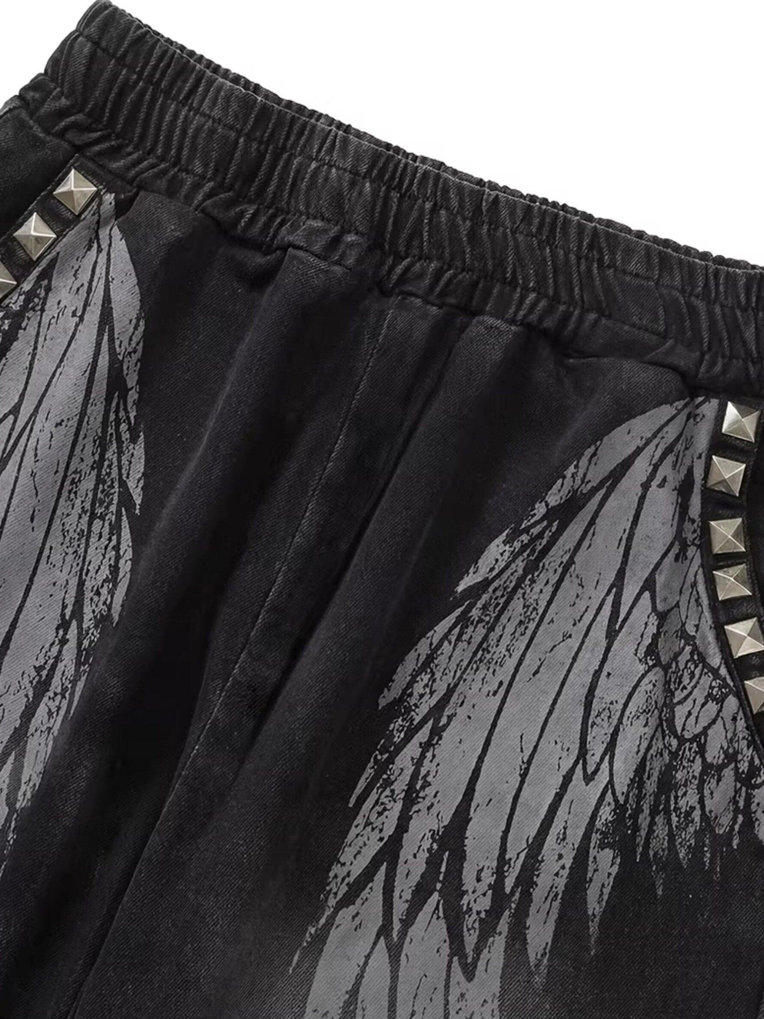 NumbAsia Broken Wings Wing Print Studded Washed Distressed Women's Cotton Sweatpants