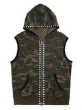 NumbAsia Camouflage Rivet Rhinestone Hooded Black Contrast Women's Cotton Tank Tops