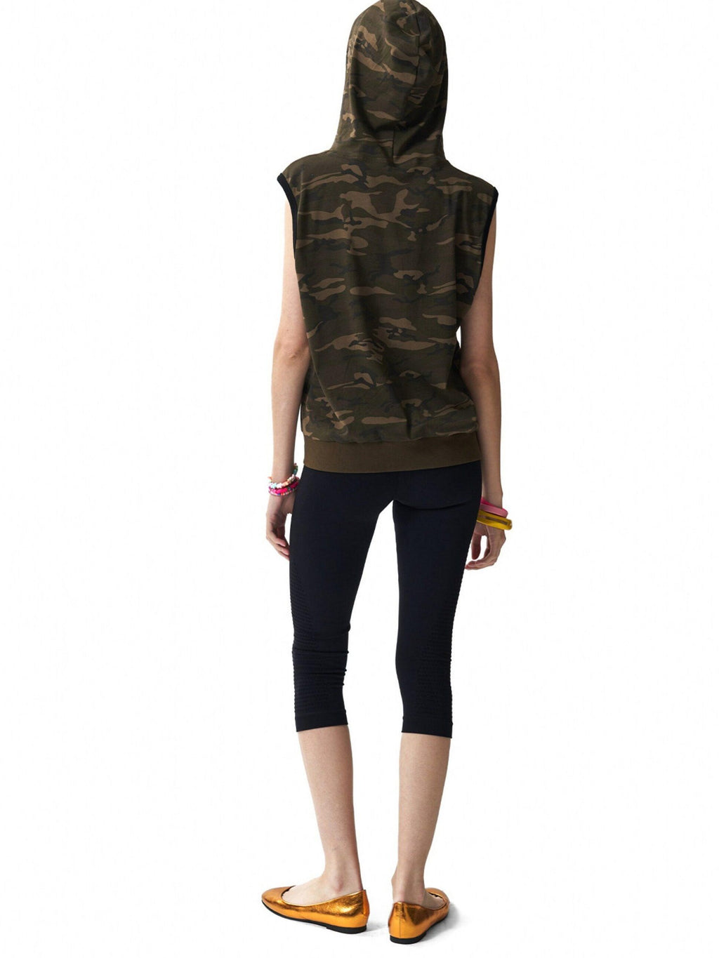 NumbAsia Camouflage Rivet Rhinestone Hooded Black Contrast Women's Cotton Tank Tops