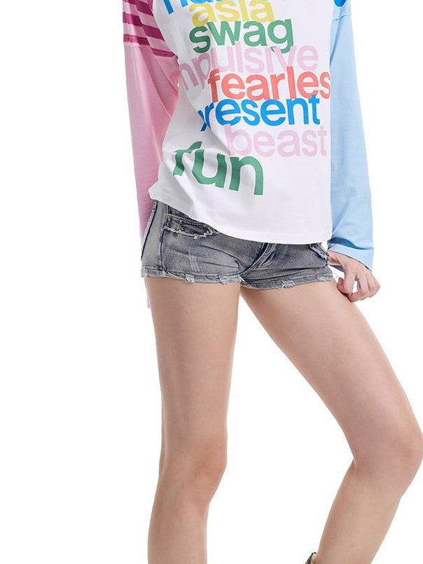 NumbAsia Colorful Print Blue Pink Colorblock Raglan Striped Polka Dot Streetwear Women's Cotton Long Sleeve T-shirts