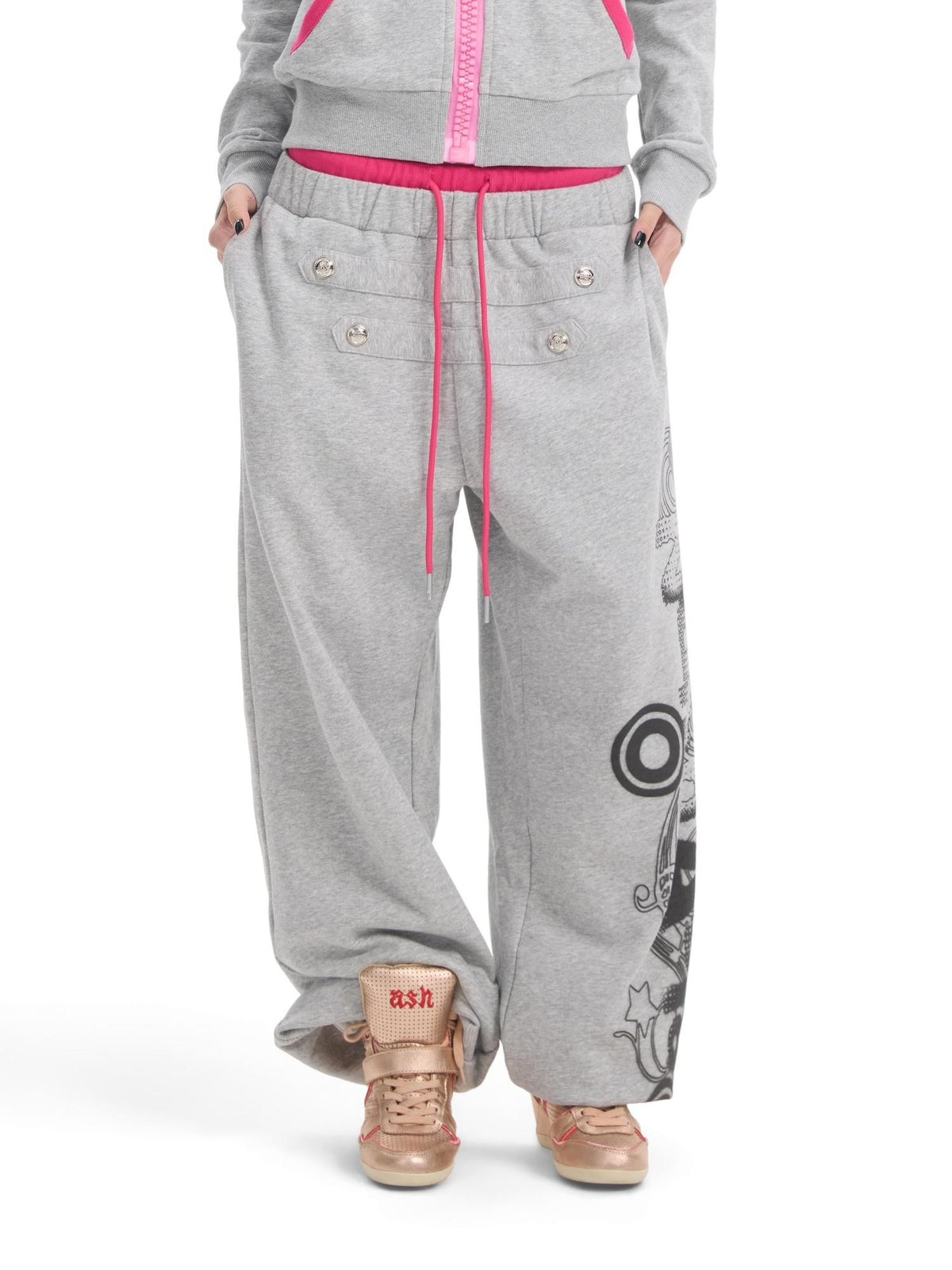 NumbAsia Court Style Contrast Button Print Loose Fit Women's Cotton Sweatpants