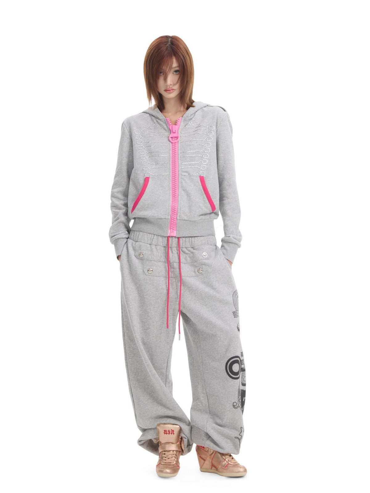 NumbAsia Court Style Contrast Button Print Loose Fit Women's Cotton Sweatpants