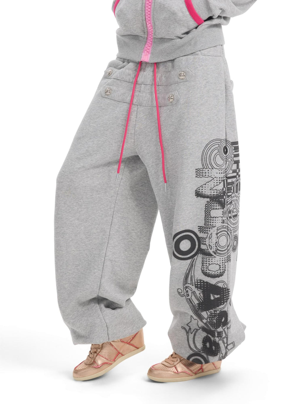 NumbAsia Court Style Contrast Button Print Loose Fit Women's Cotton Sweatpants