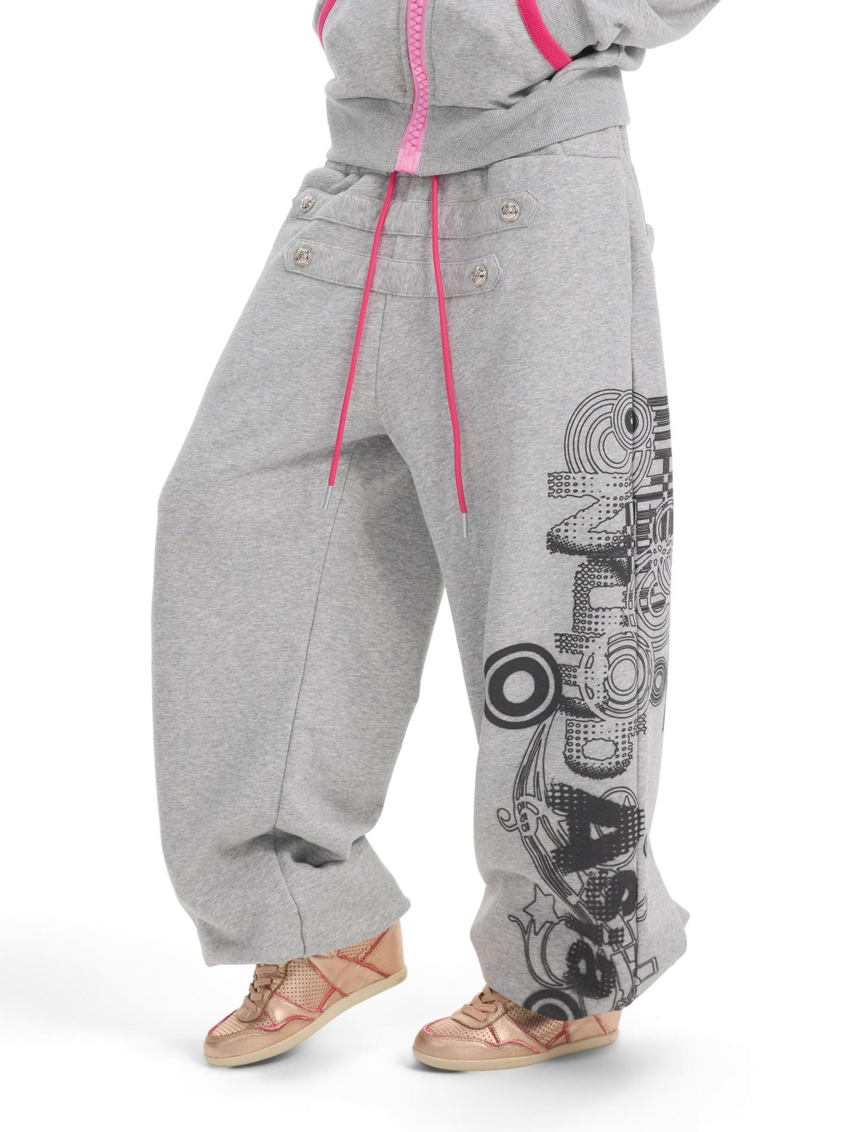 NumbAsia Court Style Contrast Button Print Loose Fit Women's Cotton Sweatpants