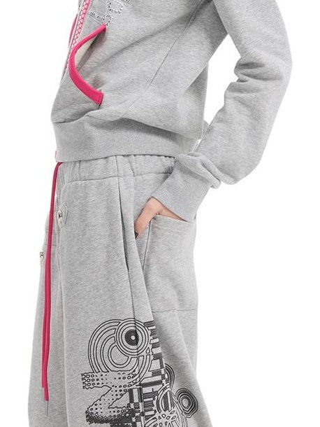 NumbAsia Court Style Contrast Button Print Loose Fit Women's Cotton Sweatpants