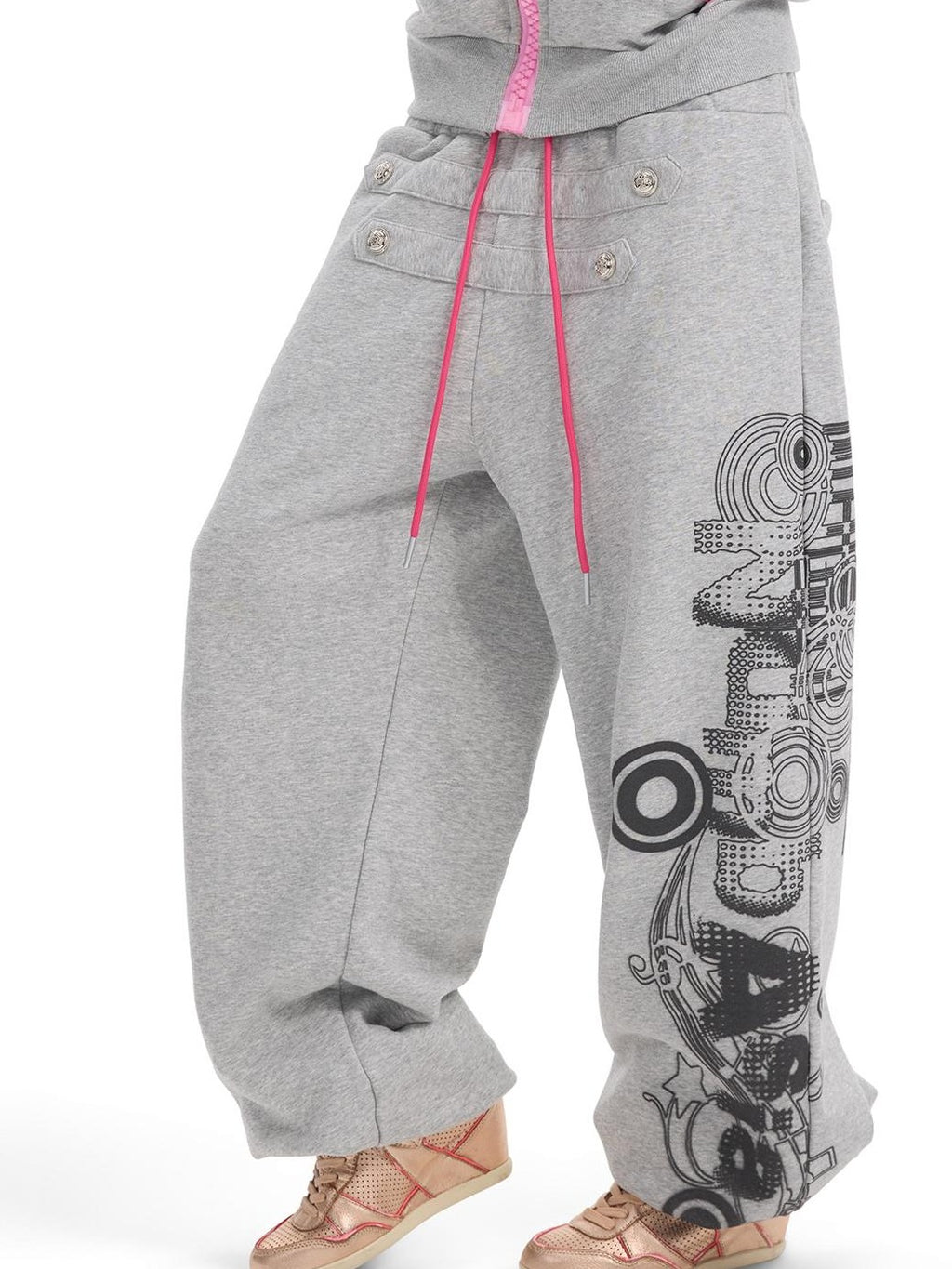 NumbAsia Court Style Contrast Button Print Loose Fit Women's Cotton Sweatpants