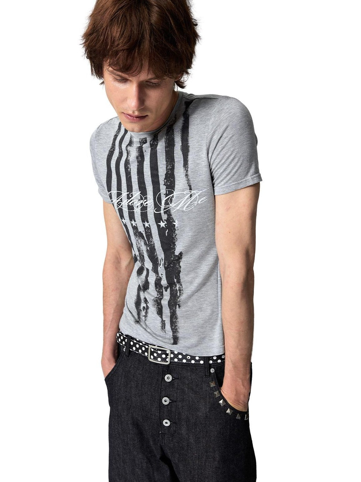 NumbAsia Distressed Flag Digital Print Slim Fit Women's Lyocell Short Sleeve T-shirts