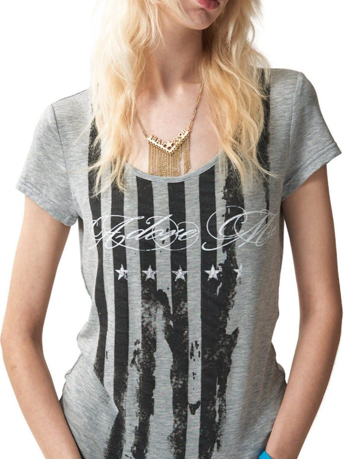 NumbAsia Distressed Flag Digital Print Slim Fit Women's Lyocell Short Sleeve T-shirts
