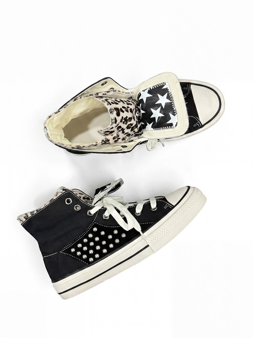 NumbAsia Double Layer Collar Zebra Pony Hair Star Studded Suede Women's Canvas Sneakers