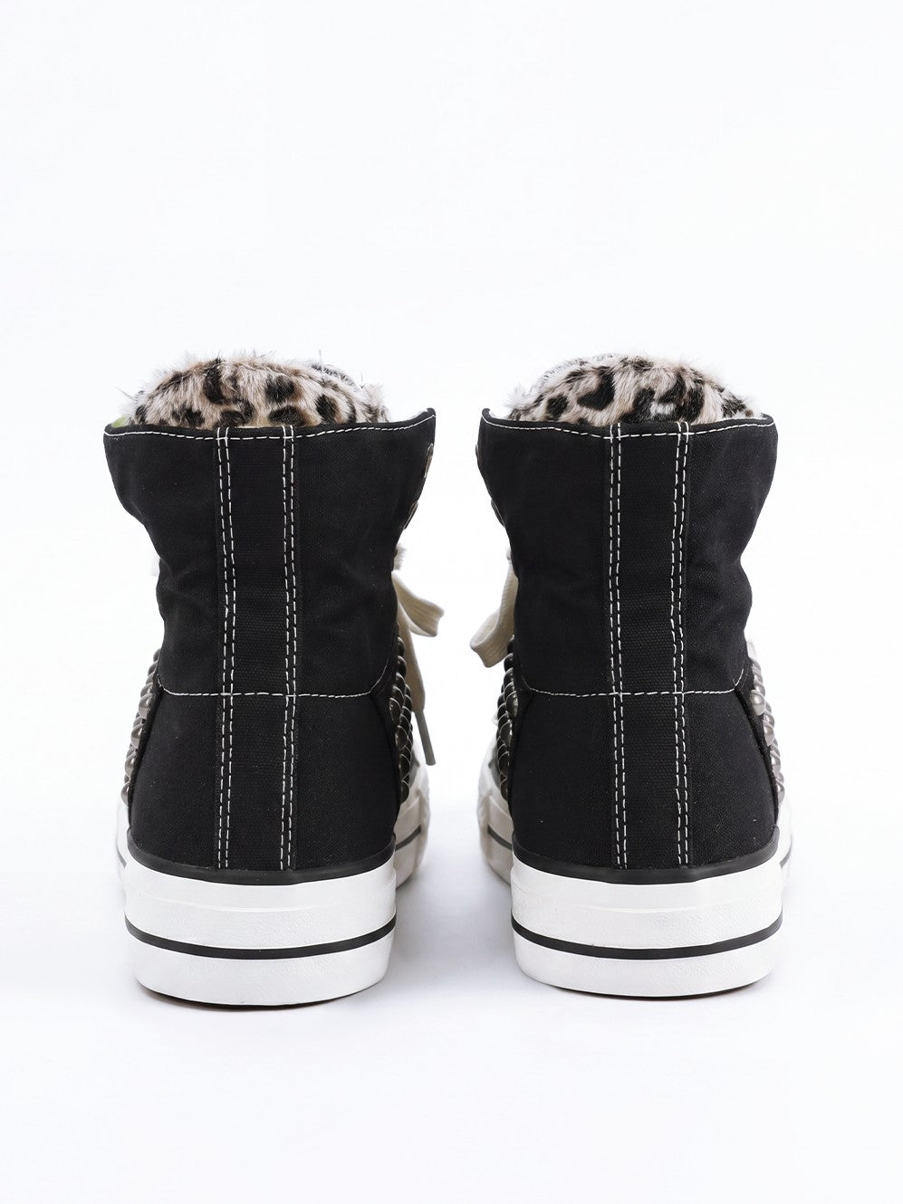 NumbAsia Double Layer Collar Zebra Pony Hair Star Studded Suede Women's Canvas Sneakers