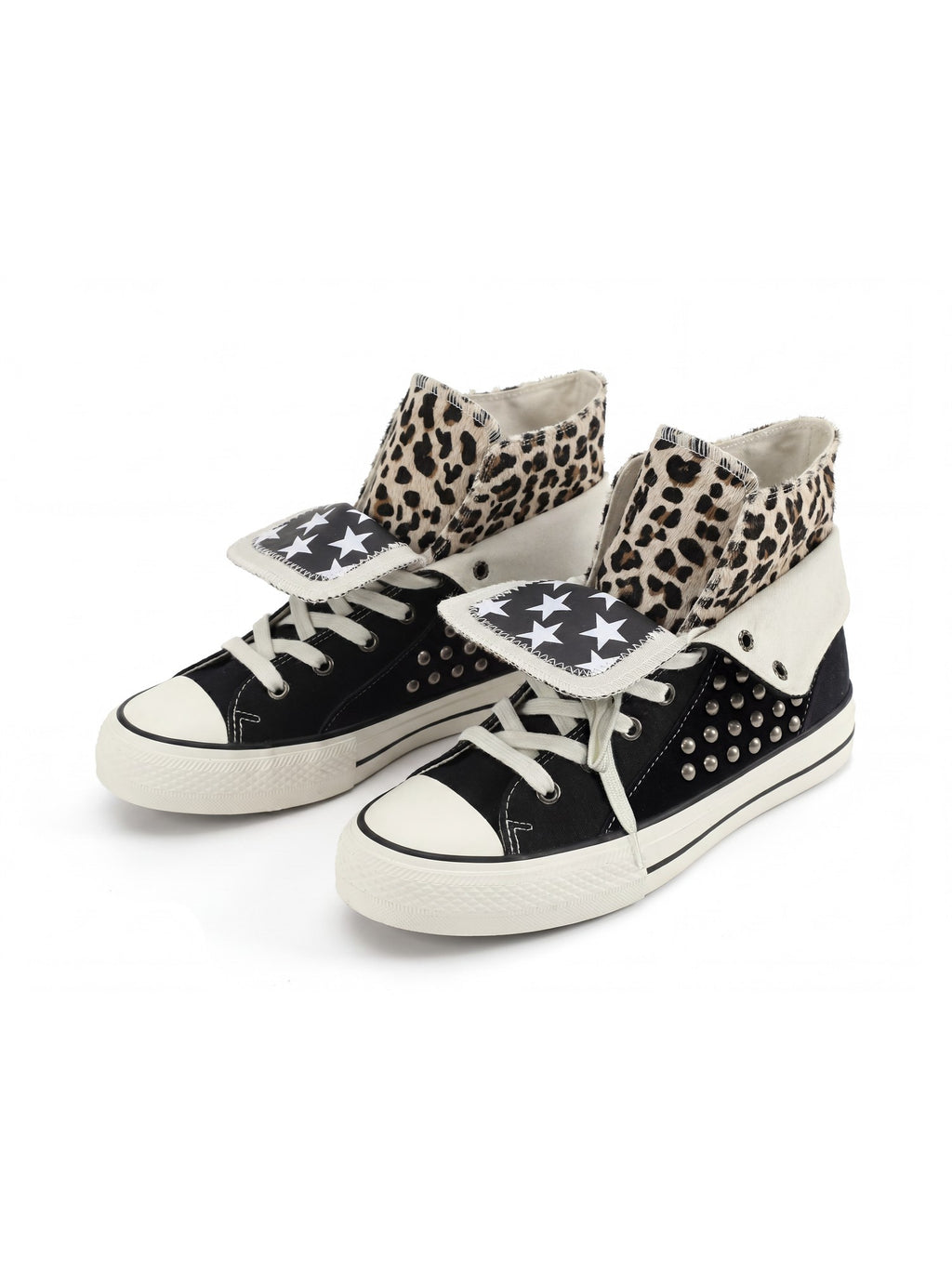 NumbAsia Double Layer Collar Zebra Pony Hair Star Studded Suede Women's Canvas Sneakers