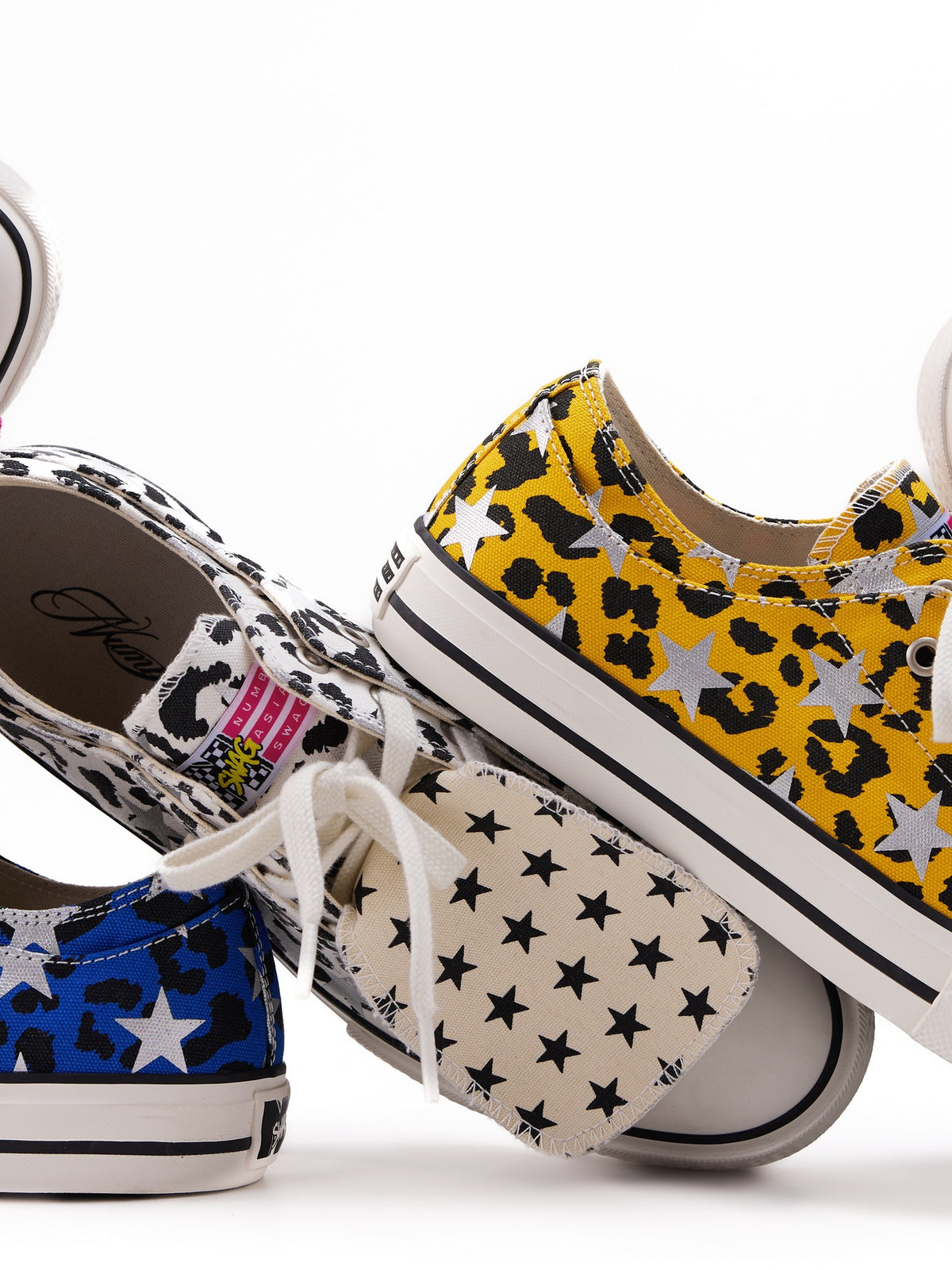 NumbAsia Double Layer Glitter Star Leopard Print Women's Canvas Low-top Sneakers
