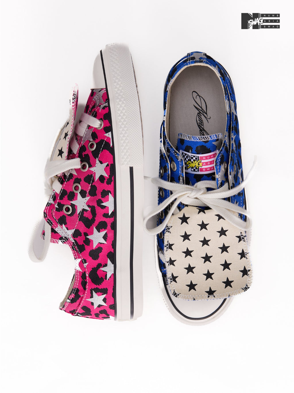 NumbAsia Double Layer Glitter Star Leopard Print Women's Canvas Low-top Sneakers