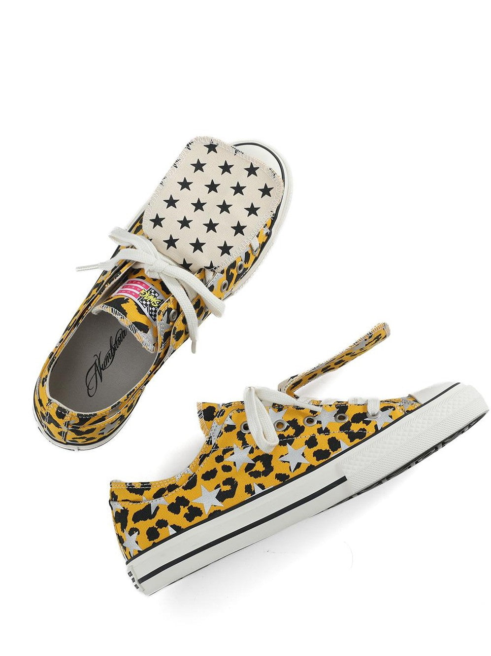 NumbAsia Double Layer Glitter Star Leopard Print Women's Canvas Low-top Sneakers