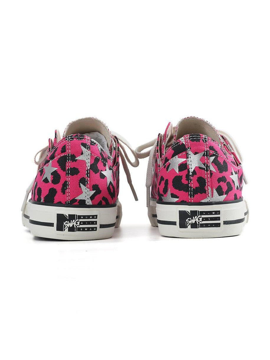 NumbAsia Double Layer Glitter Star Leopard Print Women's Canvas Low-top Sneakers