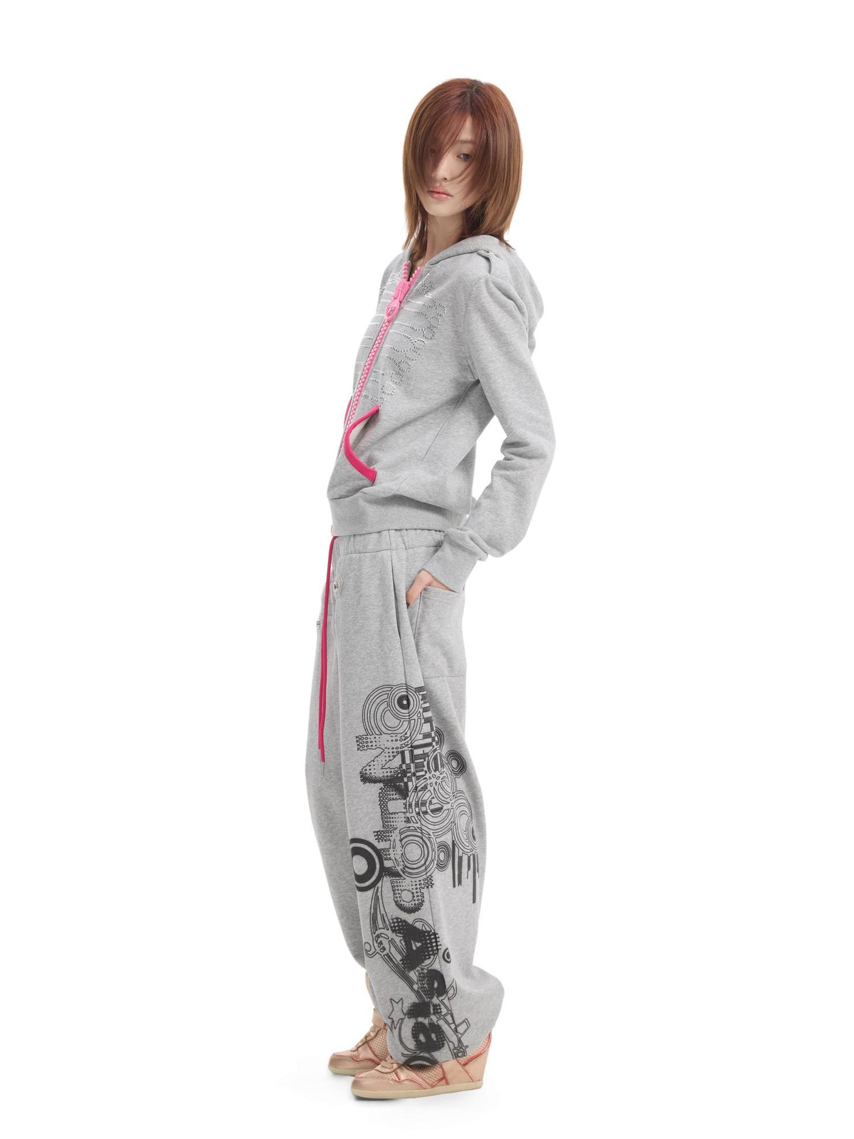 NumbAsia Embroidered Pink Palace Style Women's Cotton Blend Zip-up Hoodies
