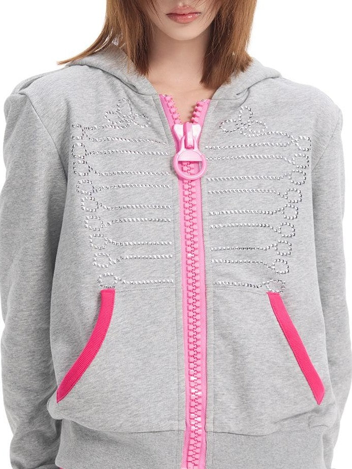 NumbAsia Embroidered Pink Palace Style Women's Cotton Blend Zip-up Hoodies